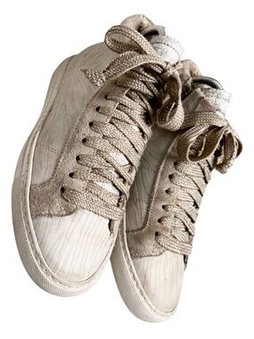 P448 Skate Hi Ivory Zebra Embossed Leather Side Zip Sneakers EU 37